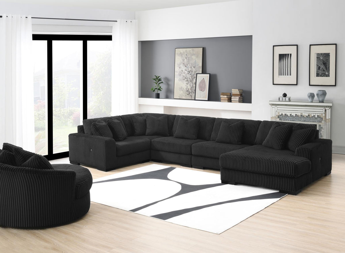 Black Modular Sectional with USB-C & Speaker Console