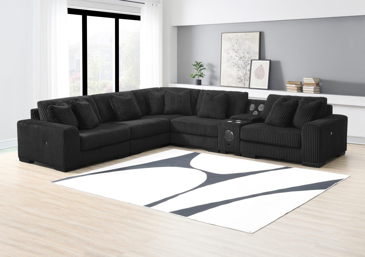 Black Modular Sectional with USB-C & Speaker Console