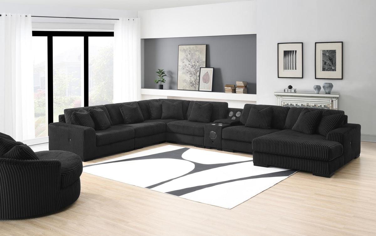Black Modular Sectional with USB-C & Speaker Console