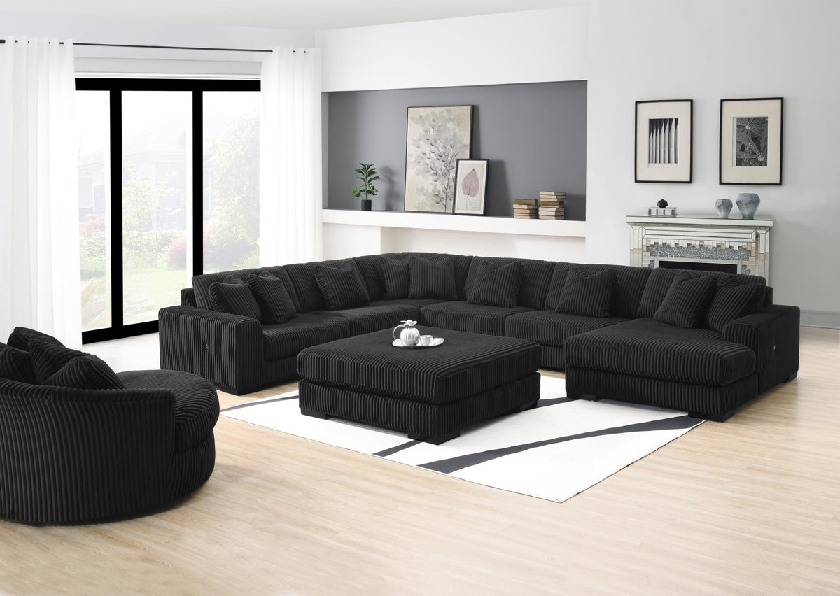 Black Modular Sectional with USB-C & Speaker Console