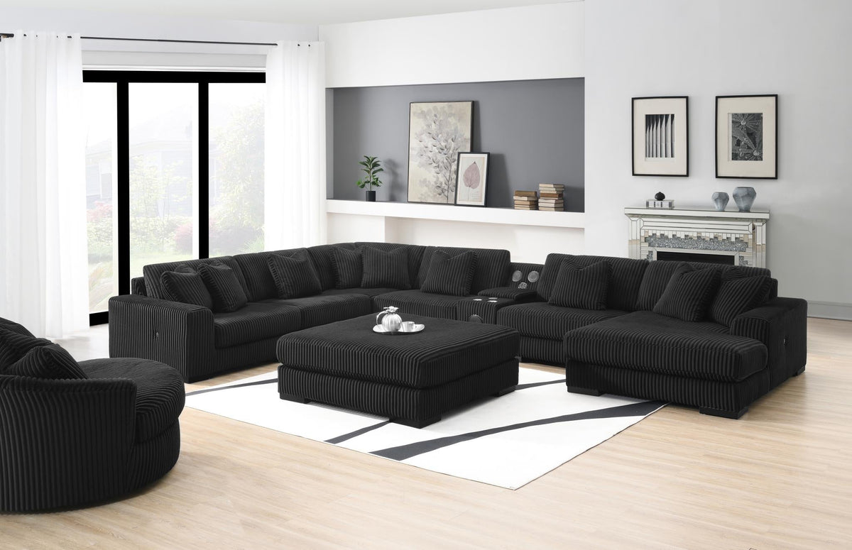 Black Modular Sectional with USB-C & Speaker Console
