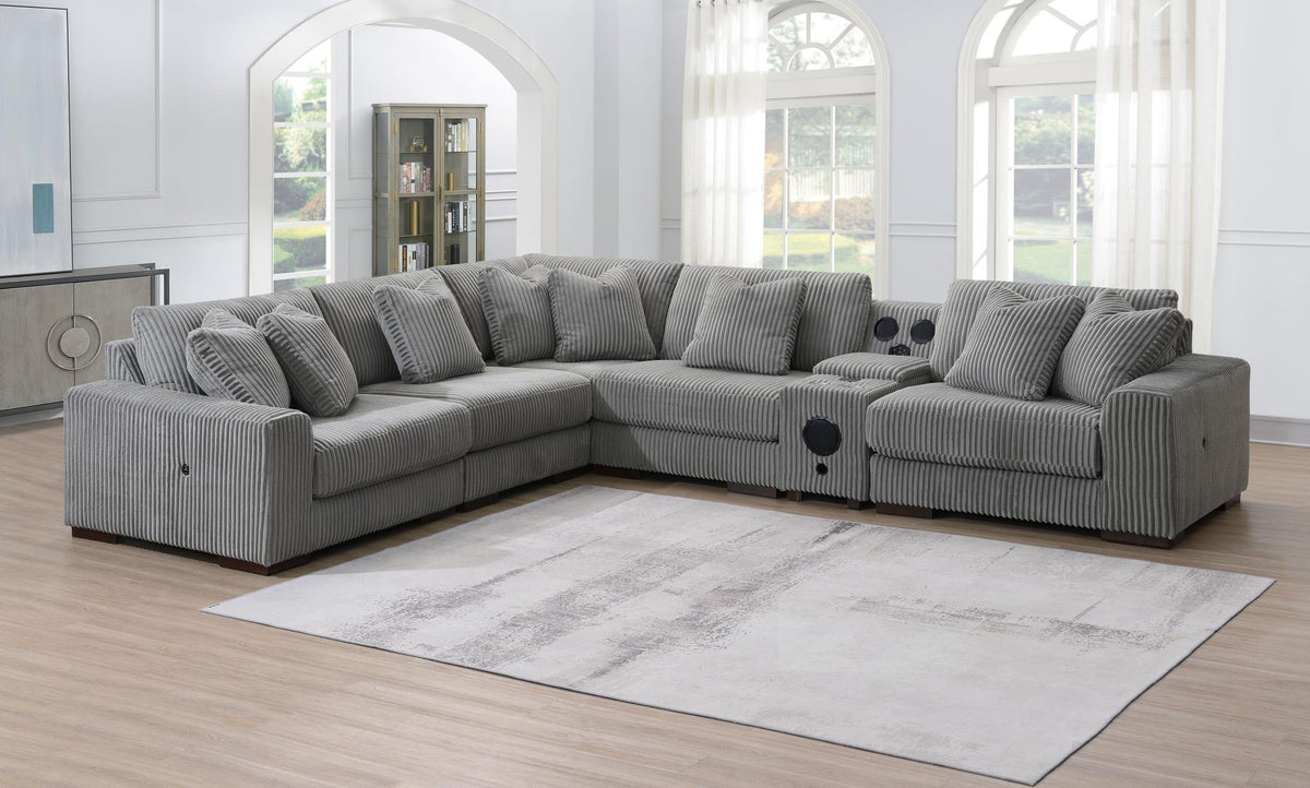 Gray Modular Sectional with Speaker Console