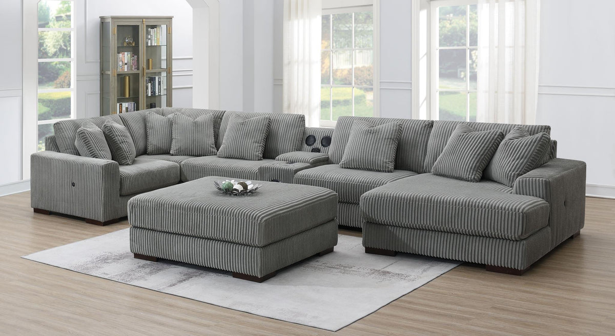 Gray Modular Sectional with Speaker Console