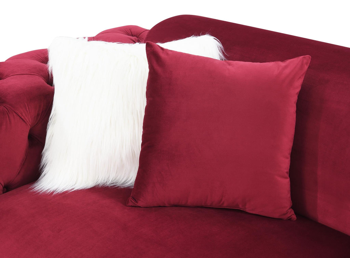 Burgundy Velvet Sofa, Loveseat & Chair