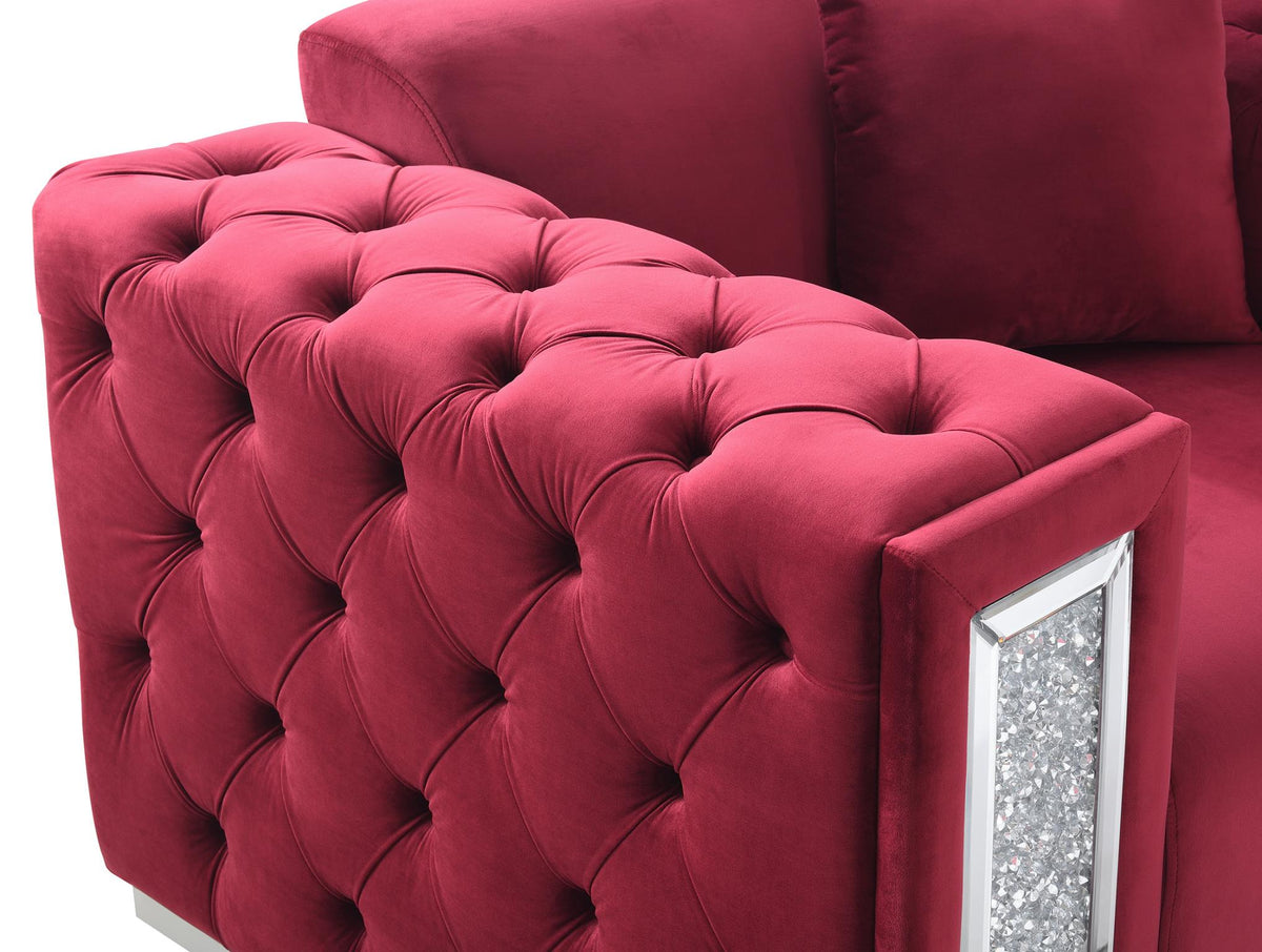 Burgundy Velvet Sofa, Loveseat & Chair
