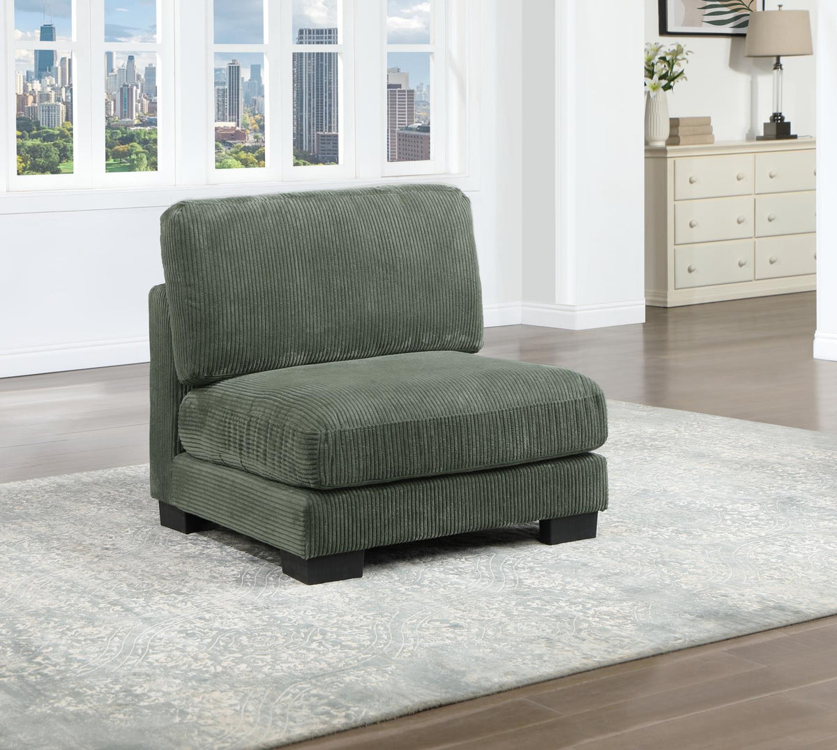 Green Modular Sectional with Pillows