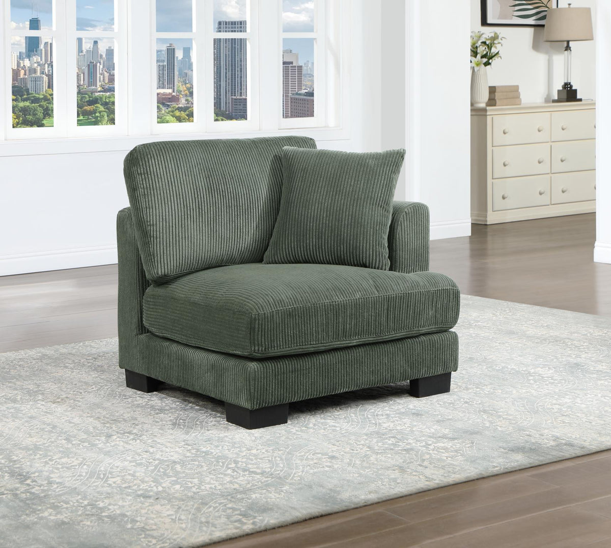 Green Modular Sectional with Pillows