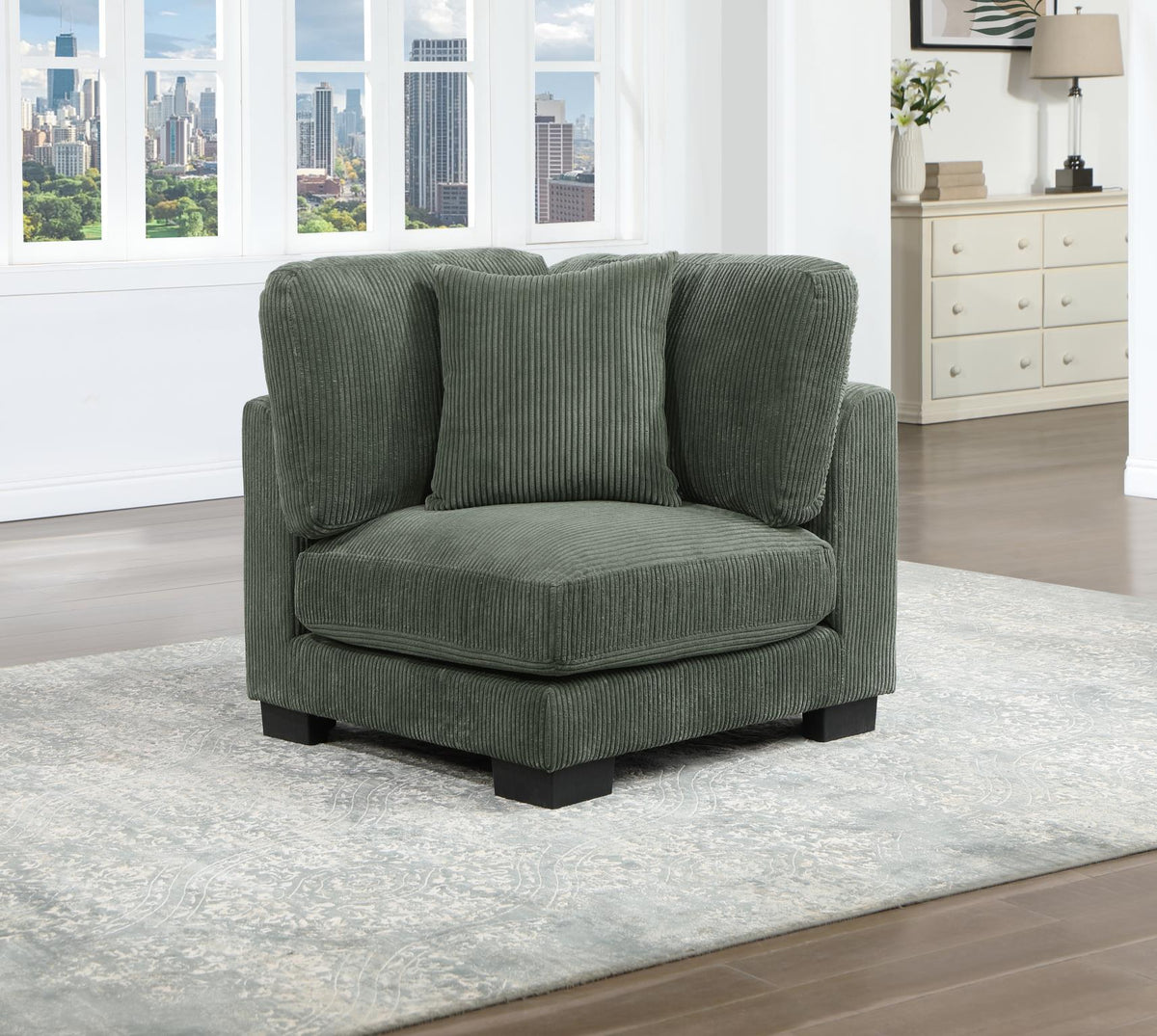 Green Modular Sectional with Pillows