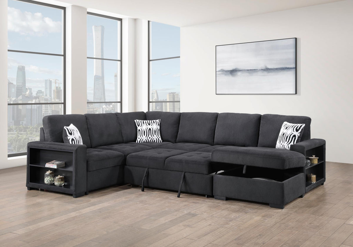 Black 3-Piece Sectional with USB Charging