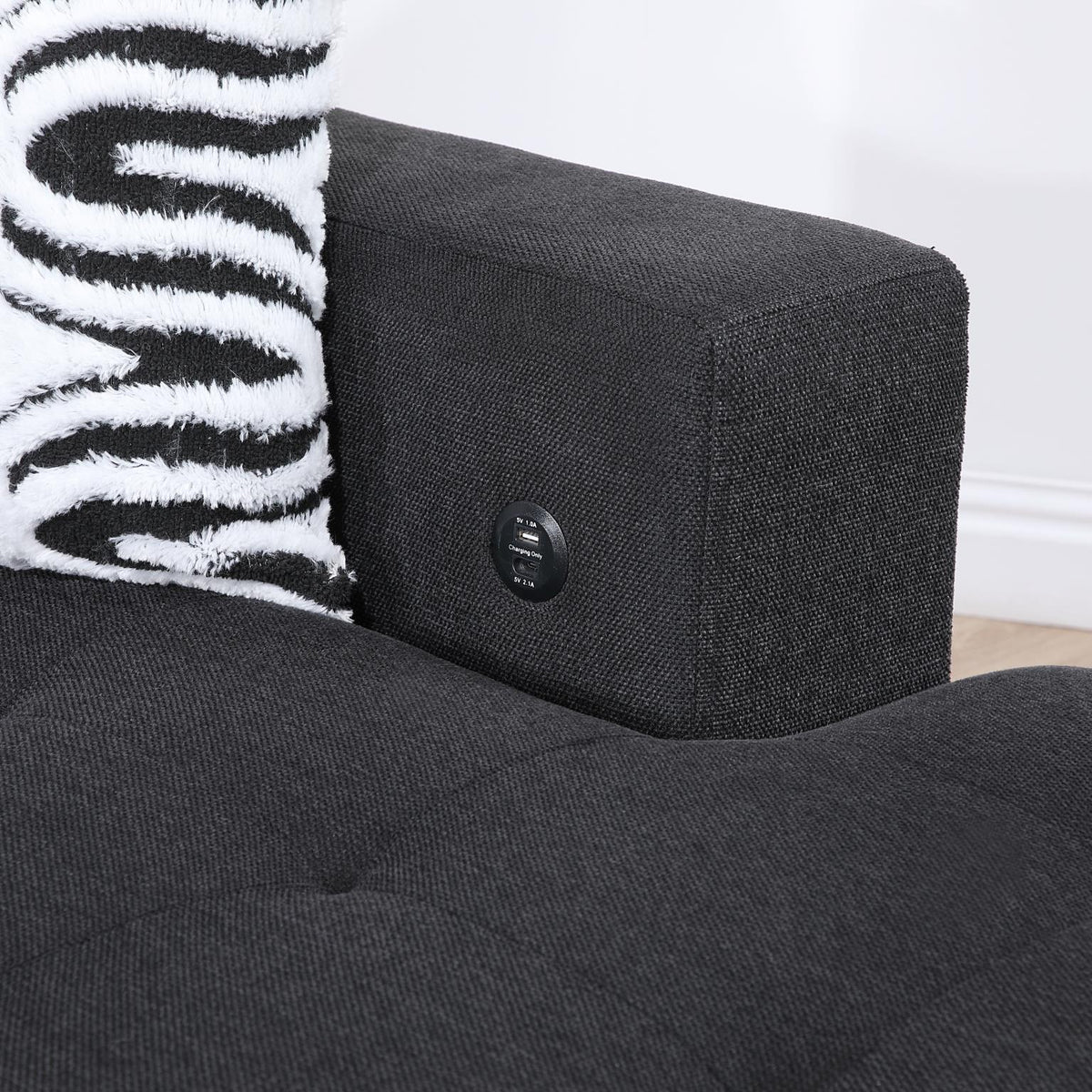 Black 3-Piece Sectional with USB Charging