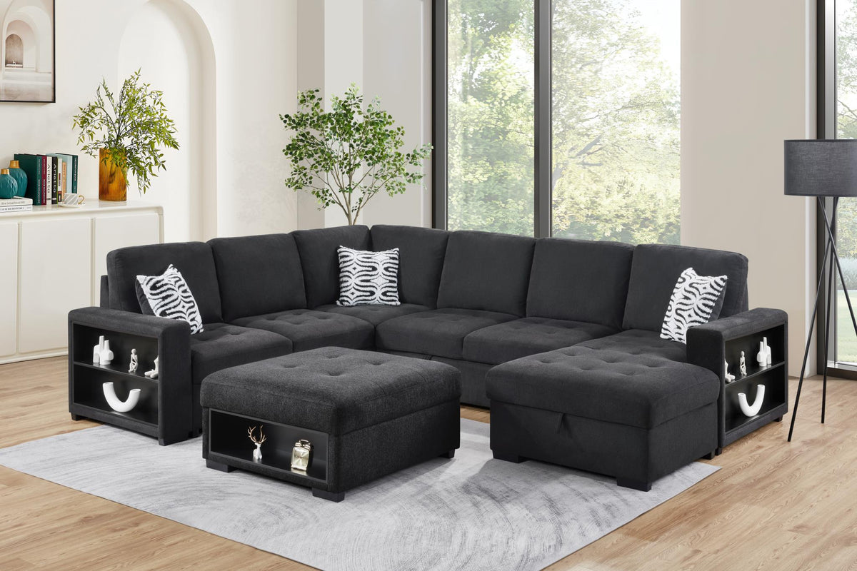 Black 3-Piece Sectional with USB Charging