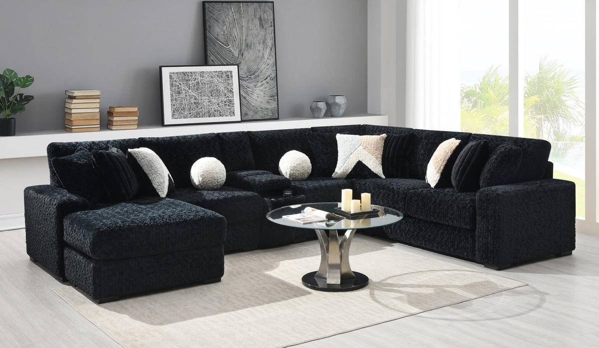 Black Corduroy Modular Sectional with Chaise