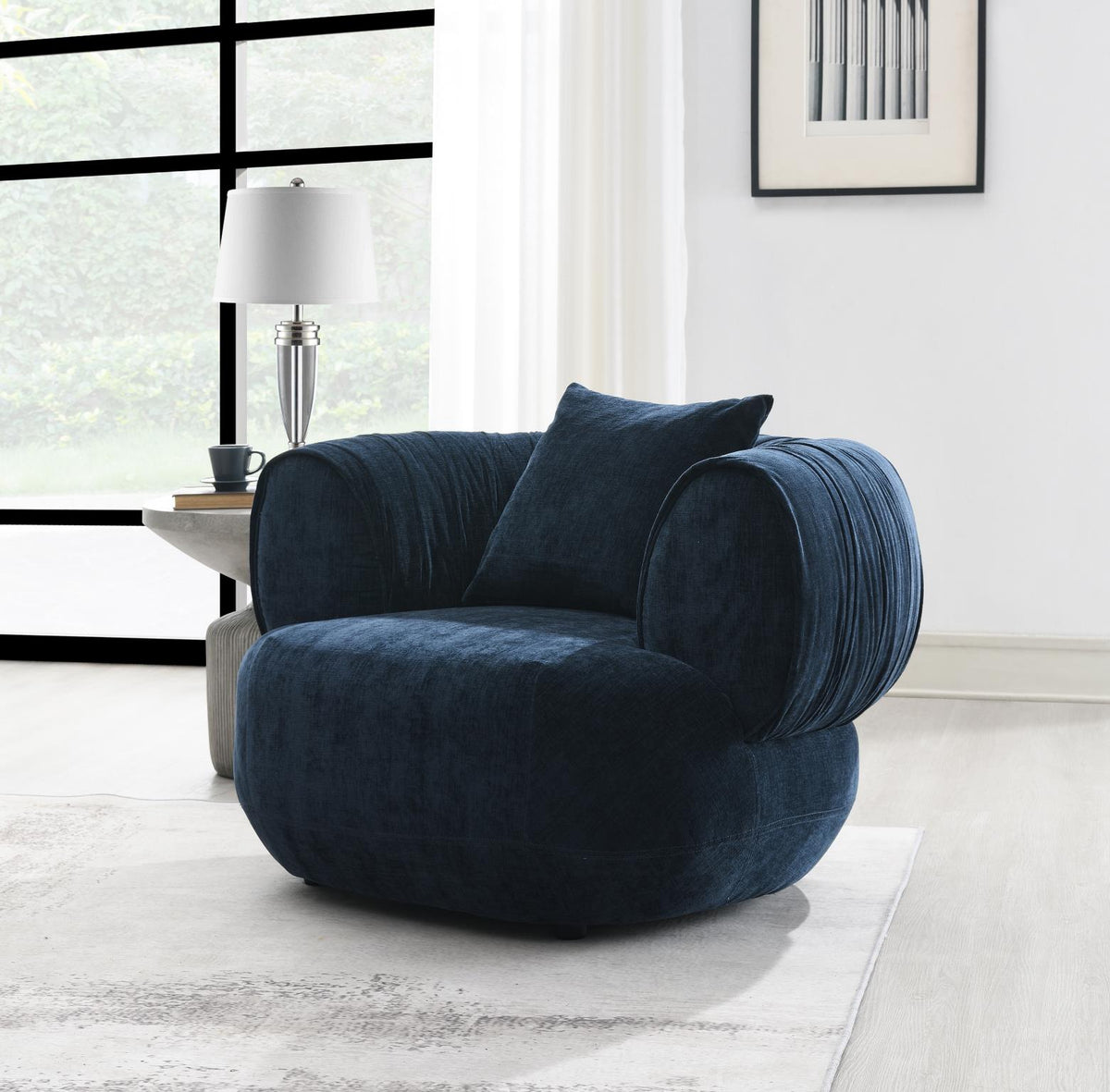 Gray Curved Modern Sofa with Blue Accent Chair