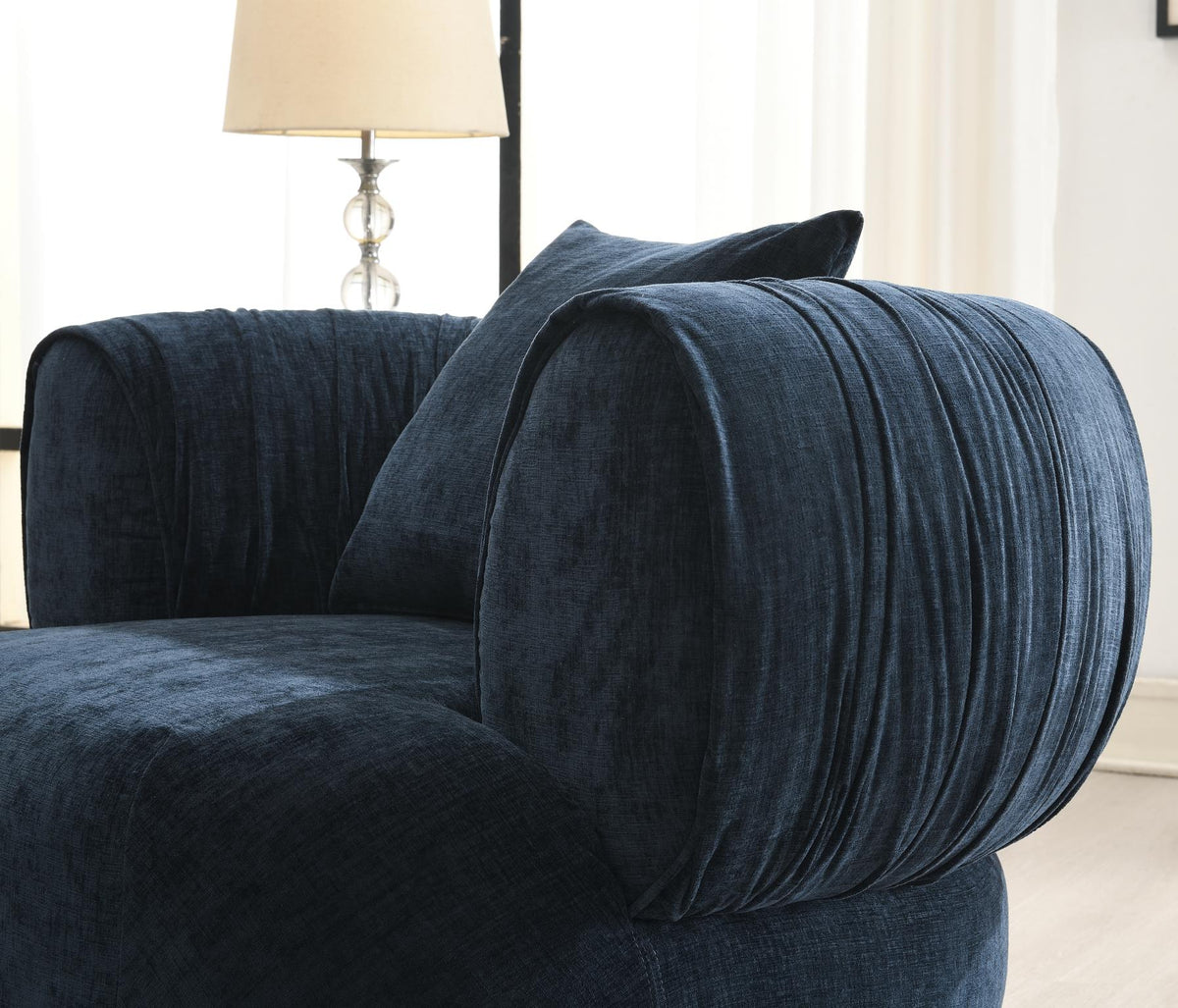 Gray Curved Modern Sofa with Blue Accent Chair
