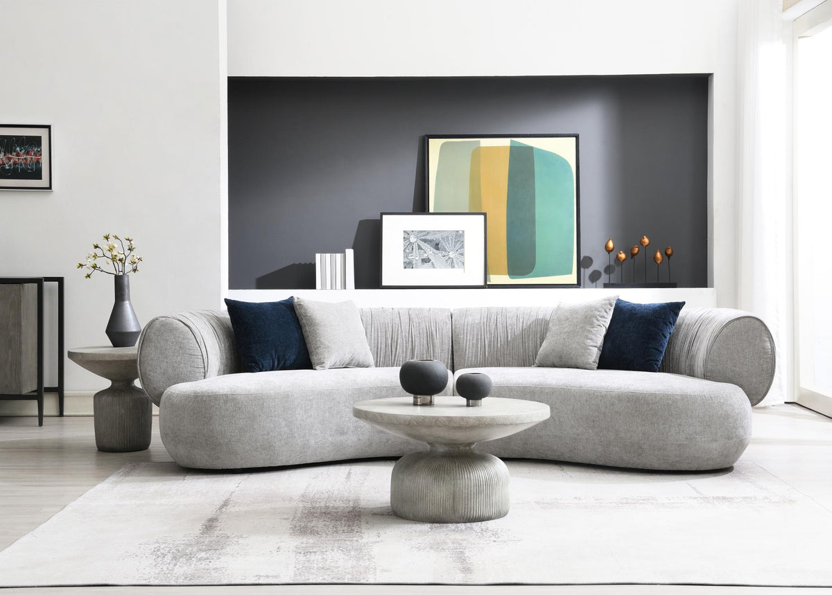Gray Curved Modern Sofa with Blue Accent Chair