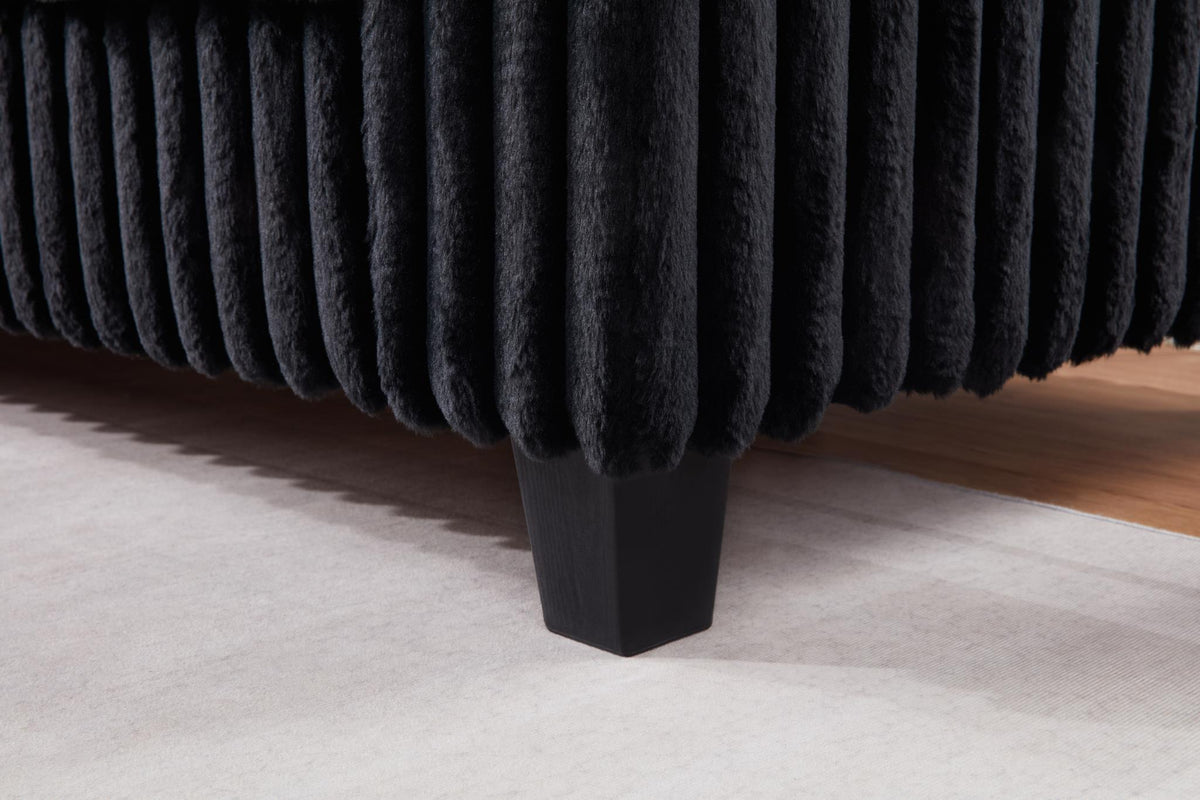 Black Corduroy 2-Piece Sectional with Ottoman