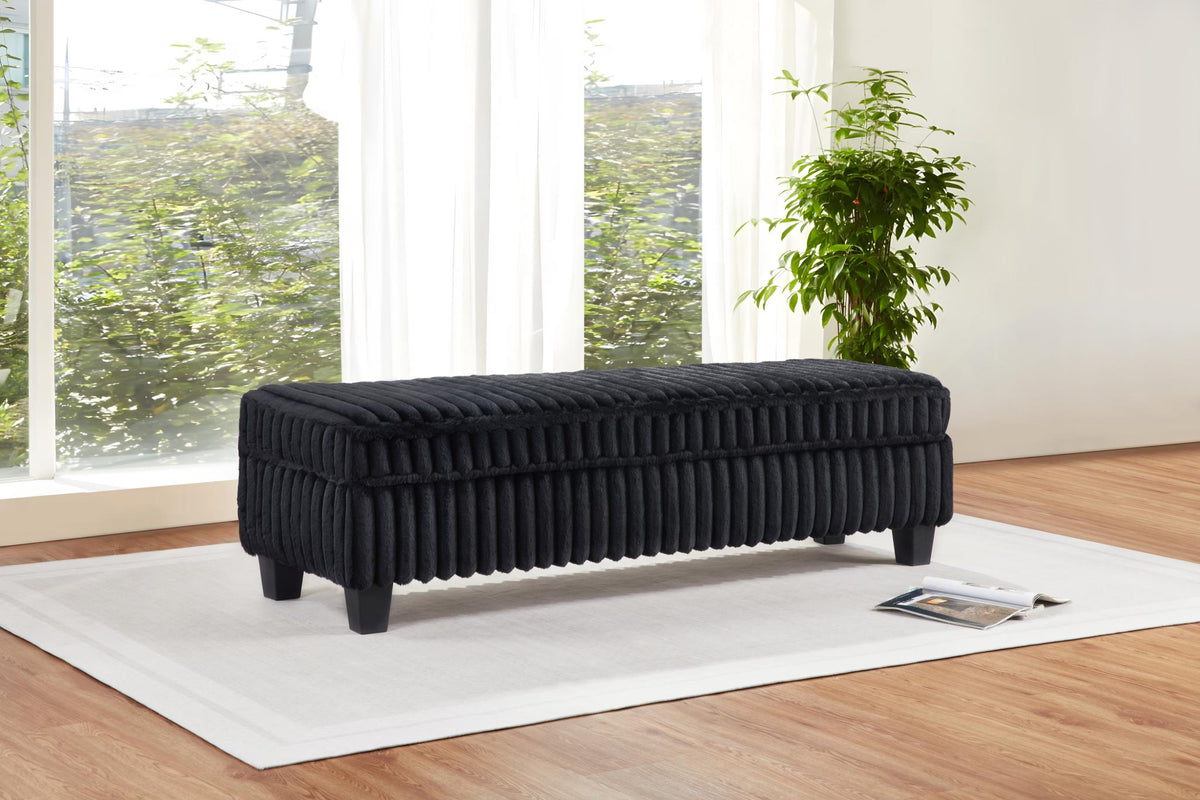 Black Corduroy 2-Piece Sectional with Ottoman