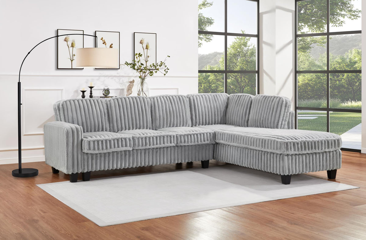 Gray Corduroy 2-Piece Sectional with Ottoman