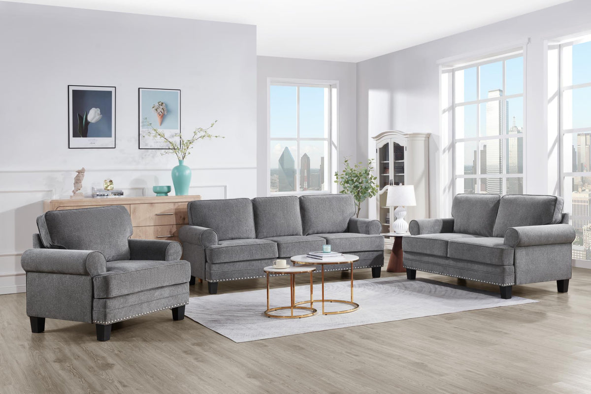 Gray Fabric Sofa, Loveseat & Chair