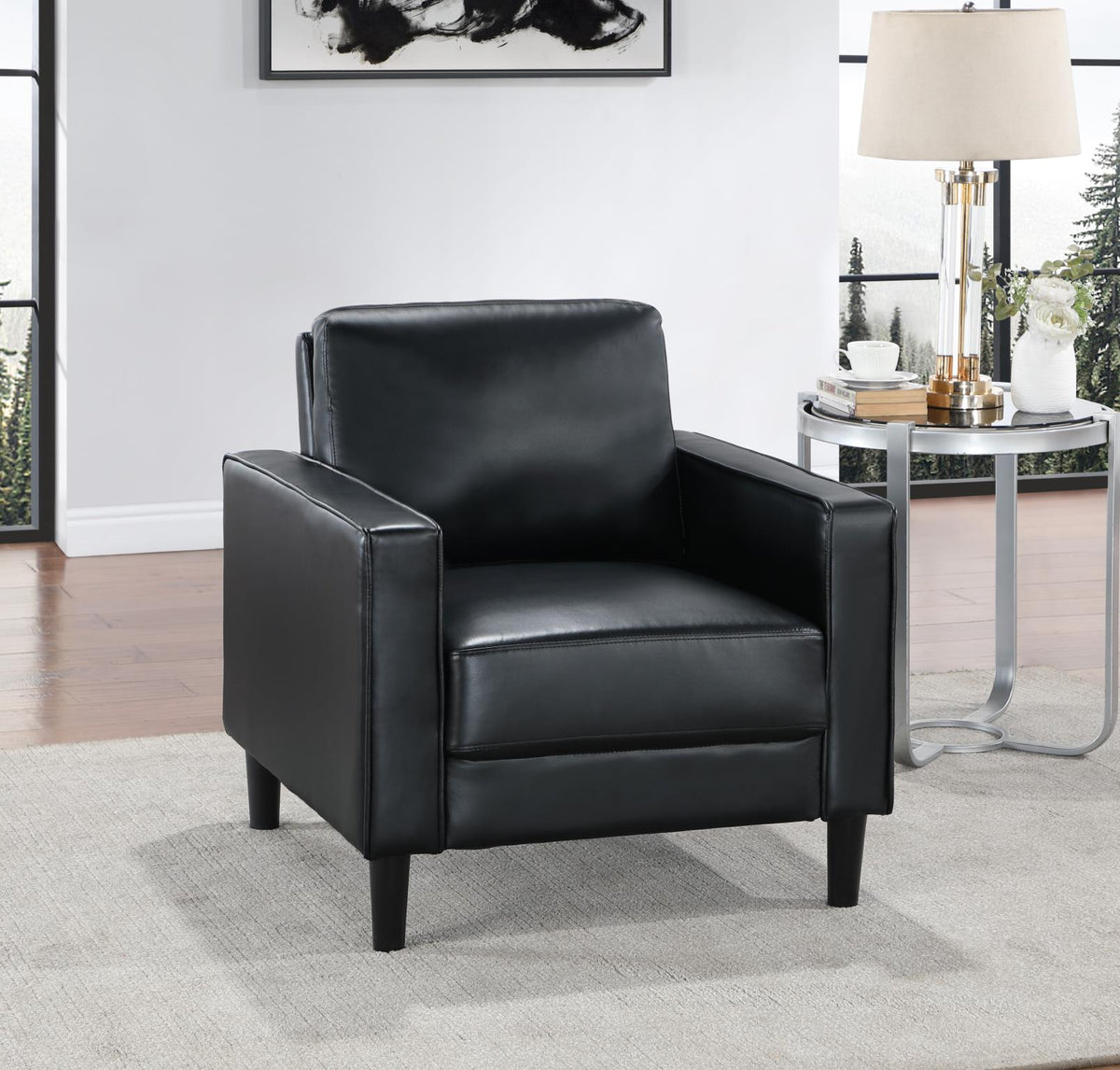 Black Faux Leather Sofa Set