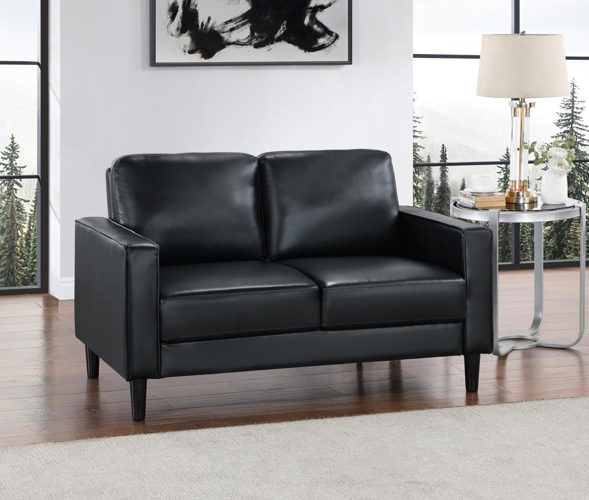 Black Faux Leather Sofa Set