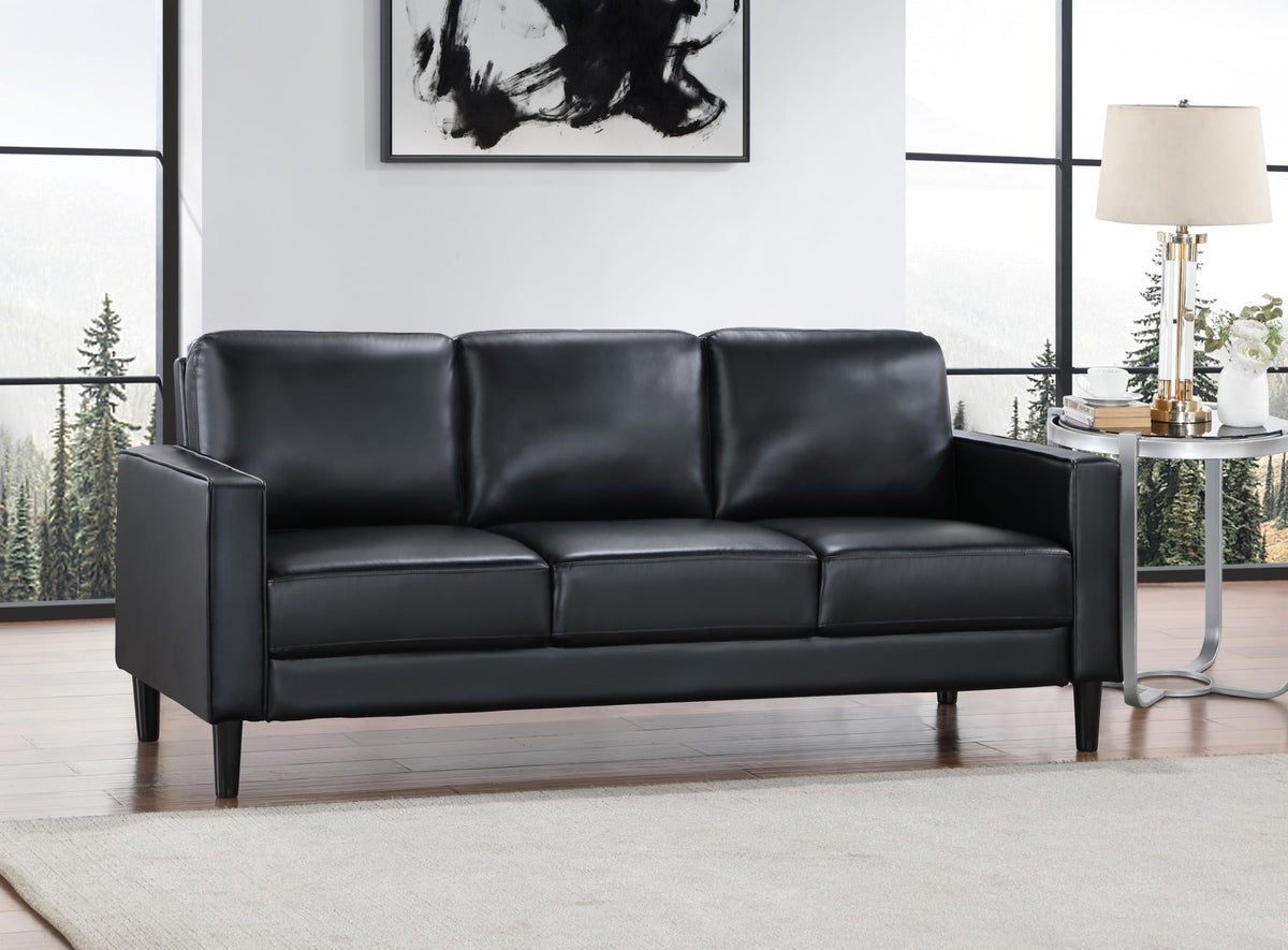 Black Faux Leather Sofa Set