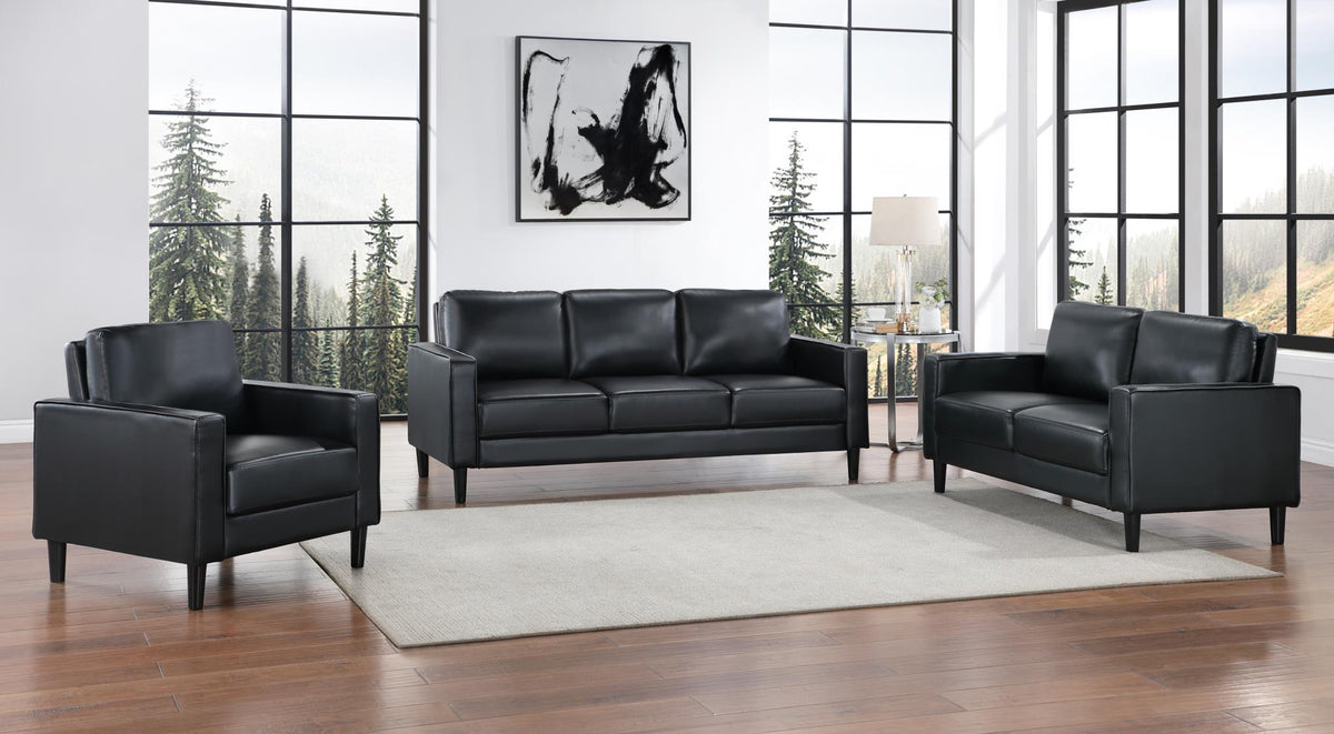Black Faux Leather Sofa Set