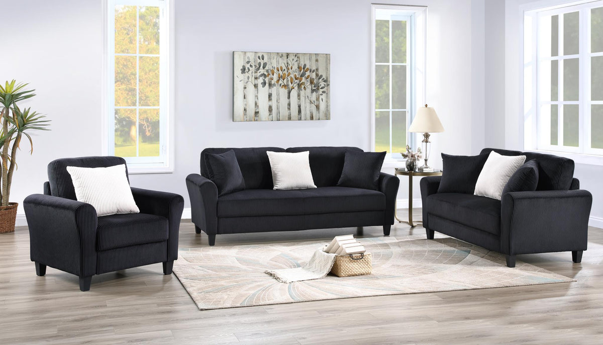 Black Fabric Sofa Set
