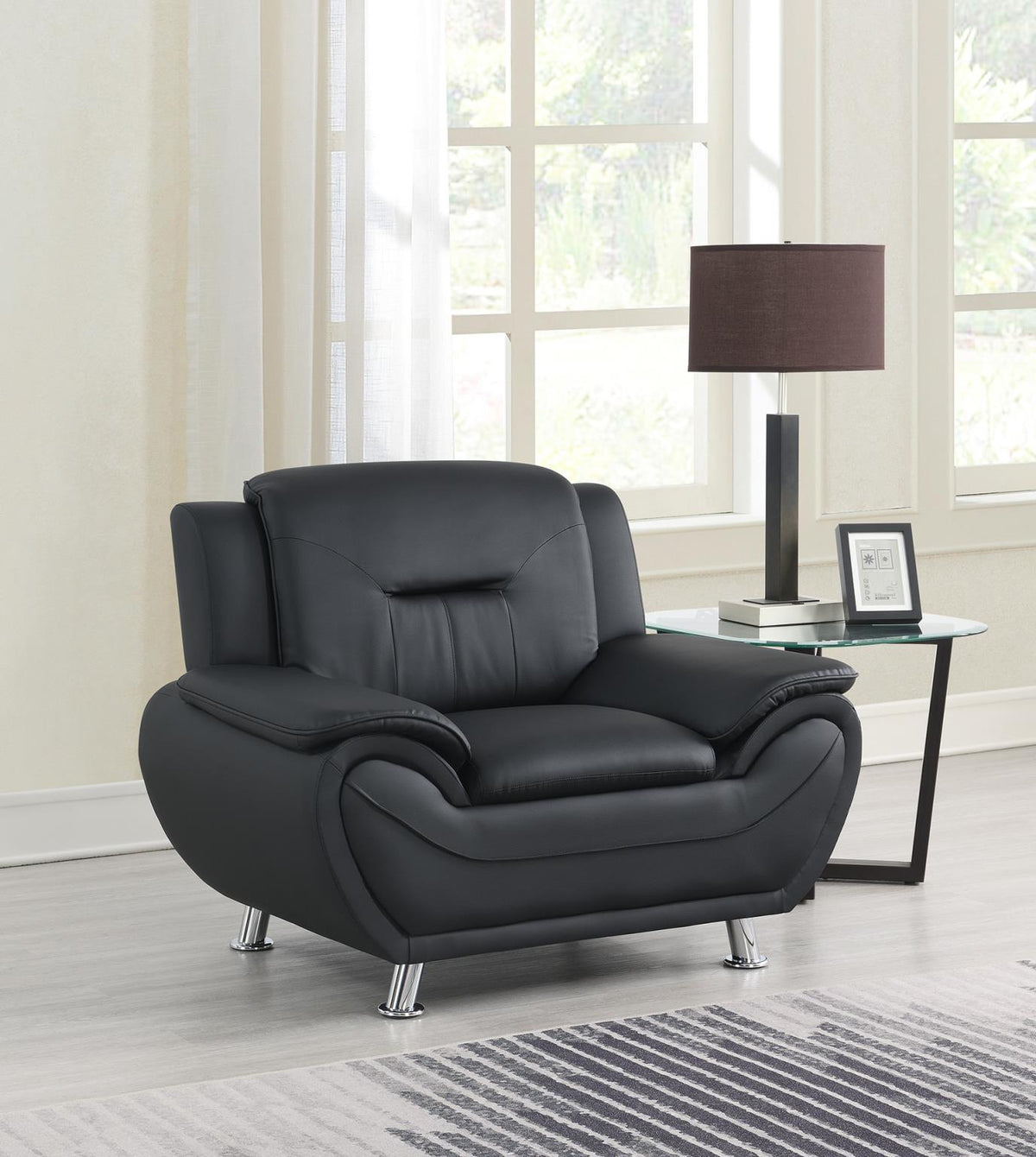 Black Faux Leather Sofa, Loveseat & Chair