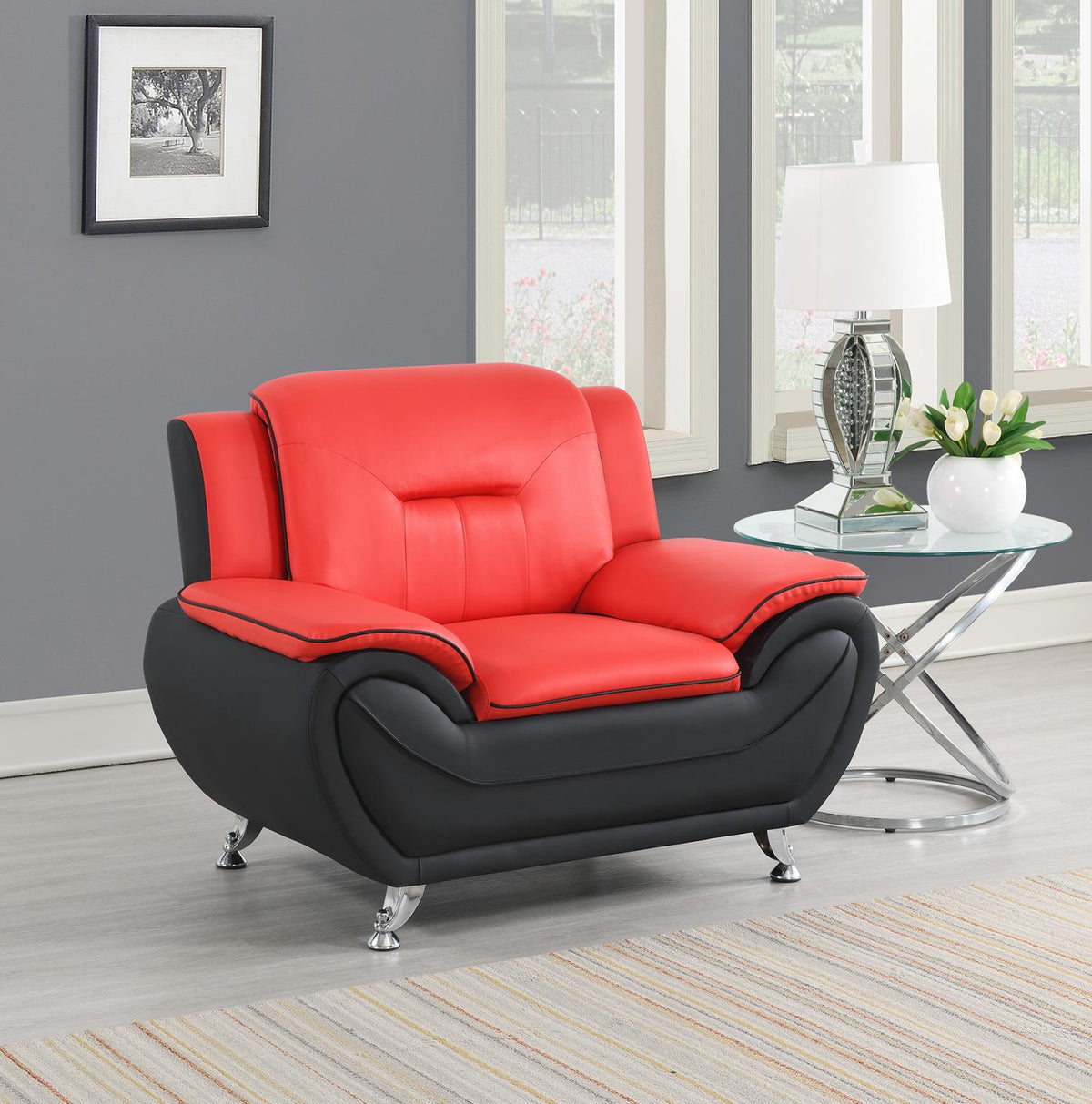 Red Faux Leather Sofa, Loveseat & Chair