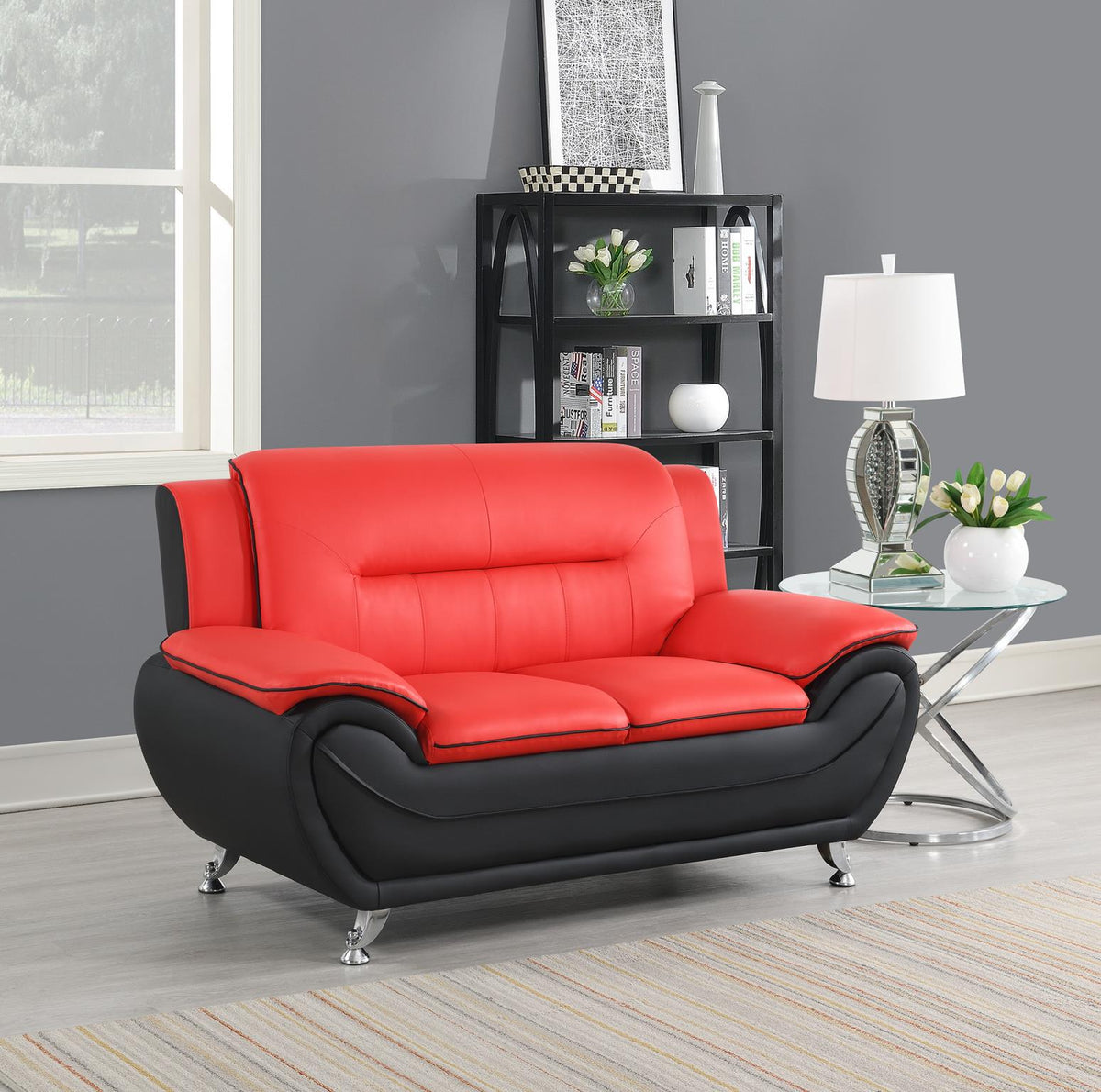 Red Faux Leather Sofa, Loveseat & Chair