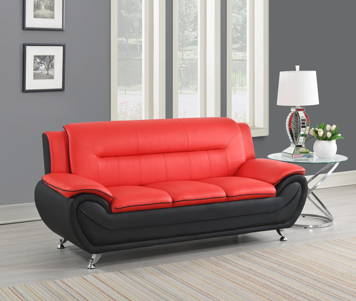Red Faux Leather Sofa, Loveseat & Chair