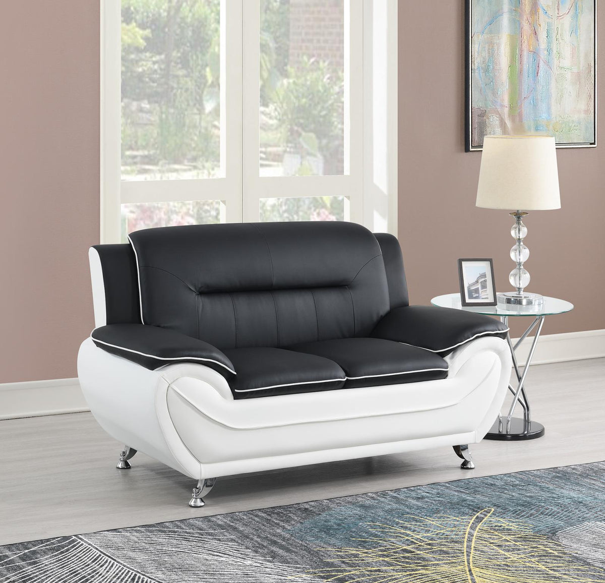 Black Faux Leather Living Room Group
