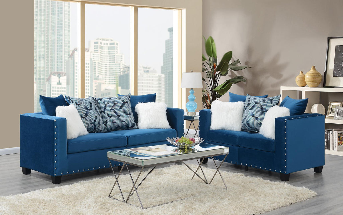 Blue Accent Loveseat & Chair