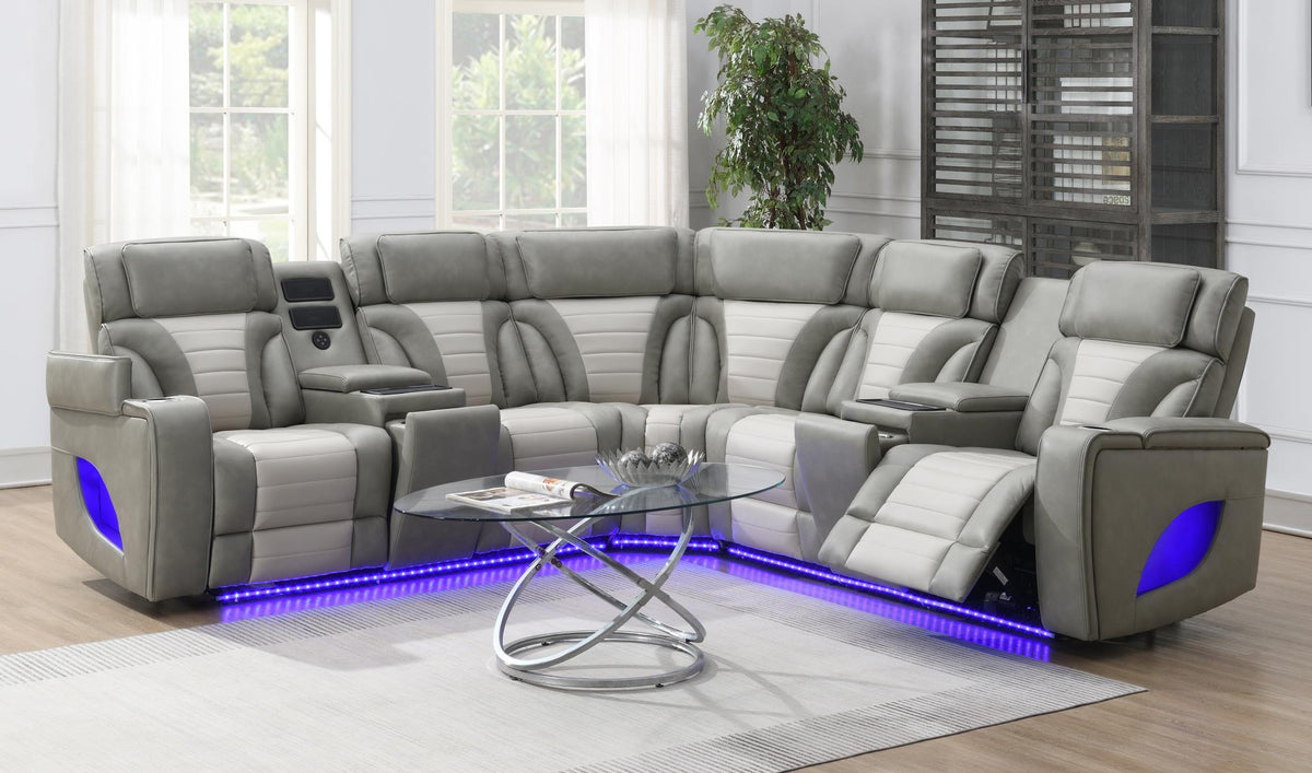 Gray/White Power 3-Piece Sectional with Bluetooth Speaker