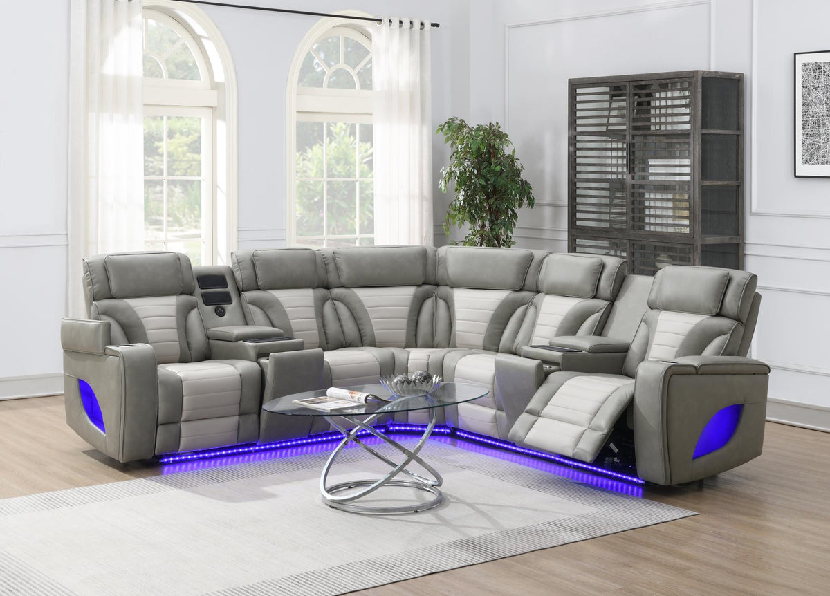 Gray/White Power 3-Piece Sectional with Bluetooth Speaker