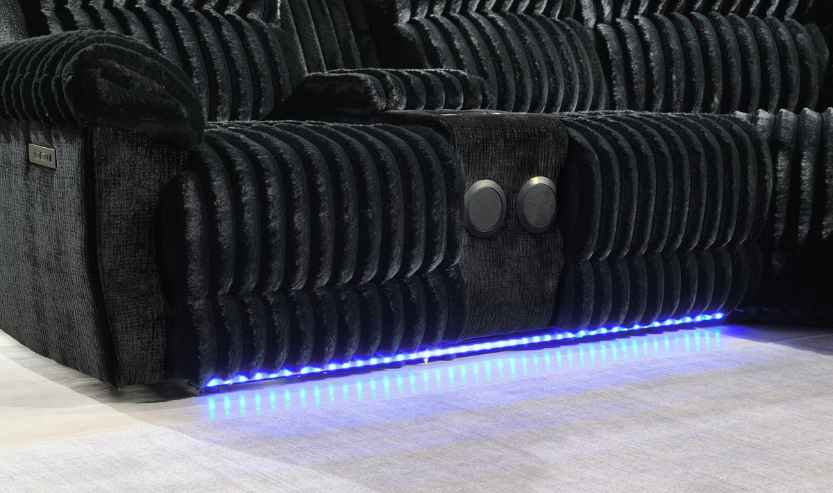 Black Corduroy Power 3-Piece Sectional with Bluetooth Speaker