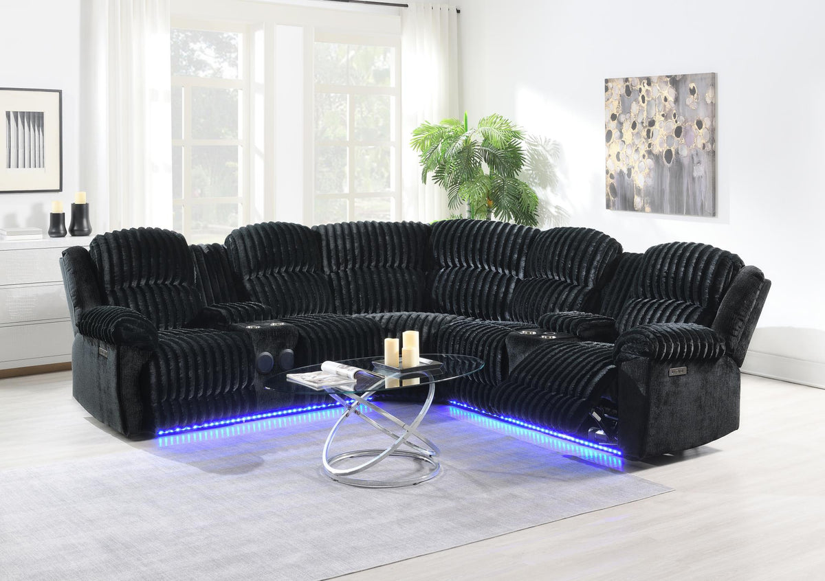 Black Corduroy Power 3-Piece Sectional with Bluetooth Speaker