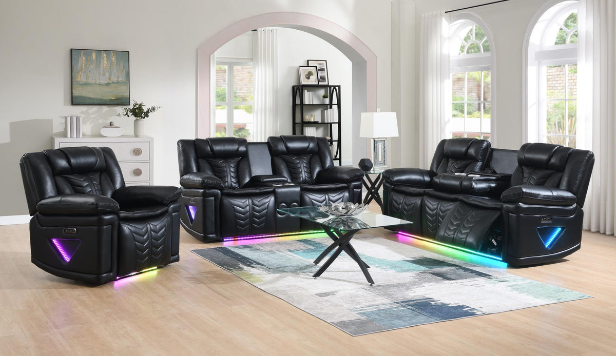 Black Power Reclining Sofa & Loveseat with LED and Bluetooth