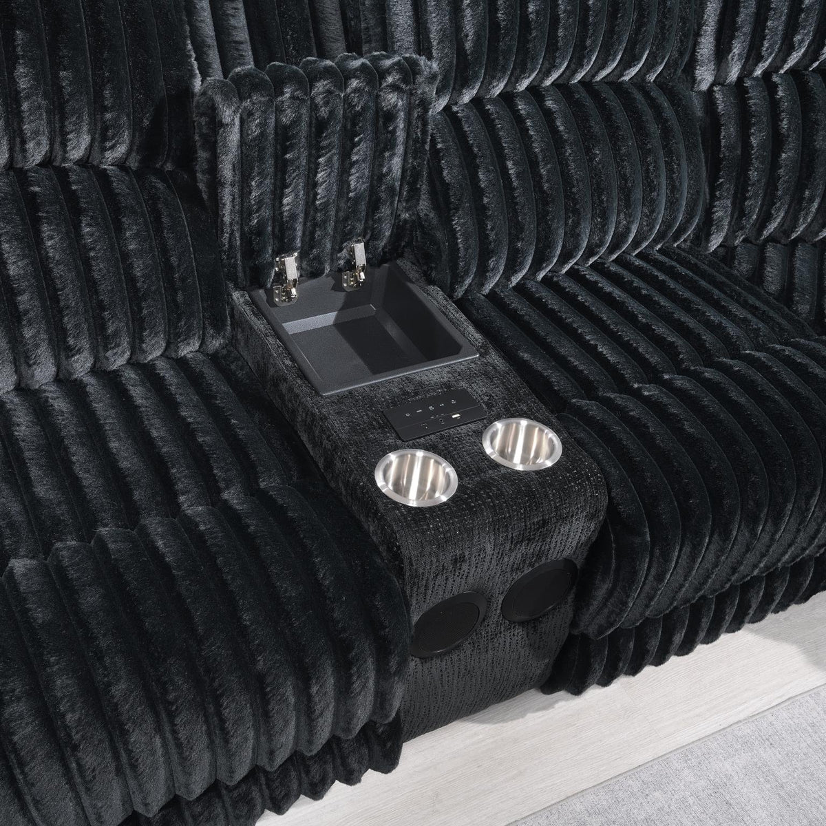 Black Corduroy Power 3-Piece Sectional with Bluetooth Speaker