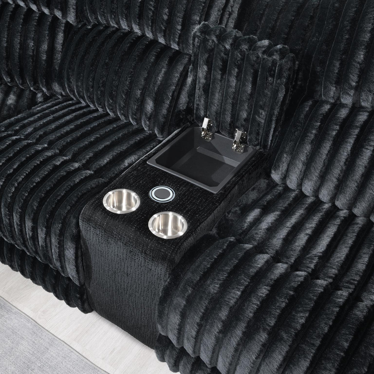 Black Corduroy Power 3-Piece Sectional with Bluetooth Speaker