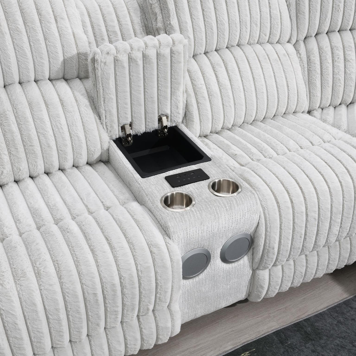 Gray Corduroy Power 3-Piece Sectional with Bluetooth Speaker