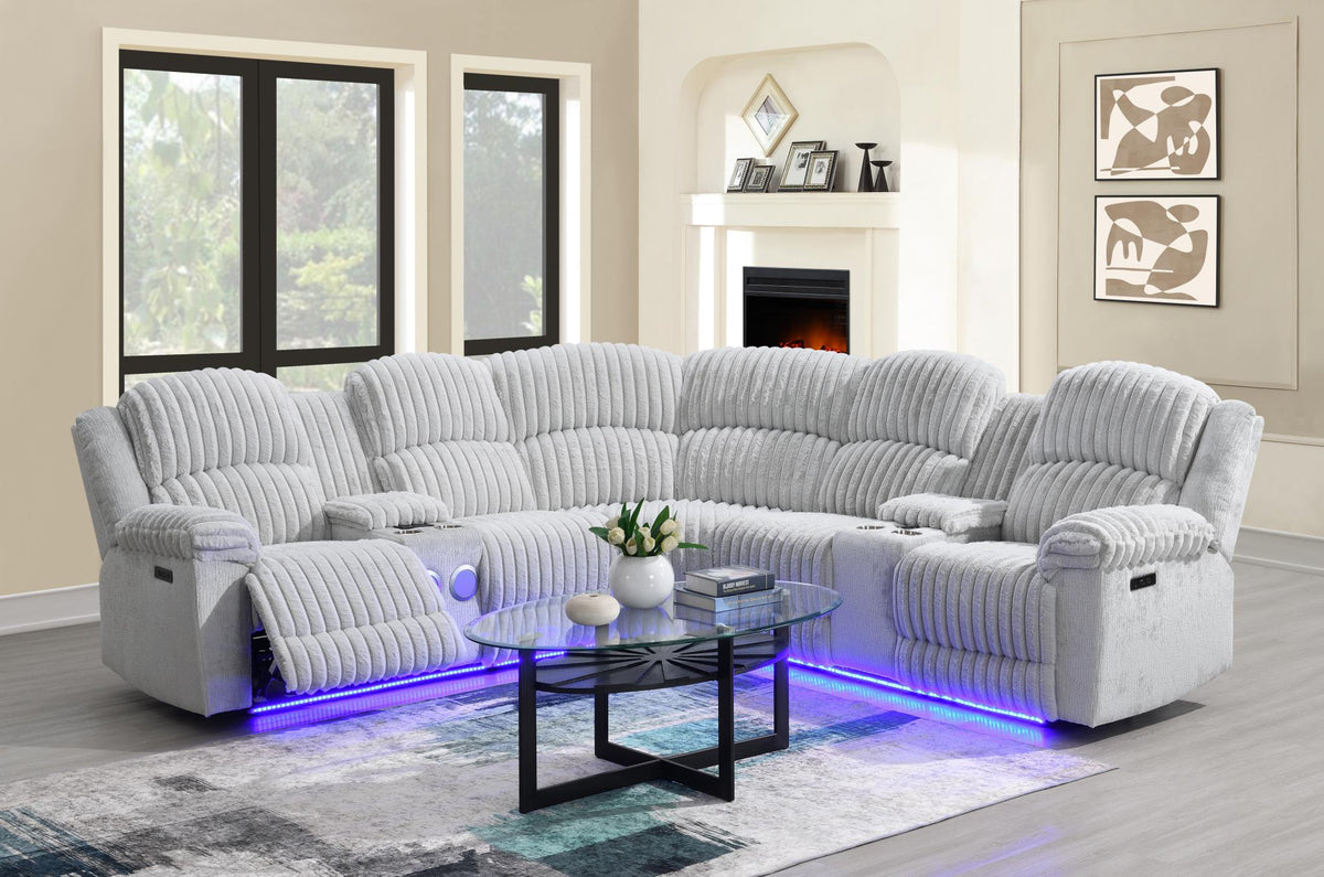 Gray Corduroy Power 3-Piece Sectional with Bluetooth Speaker