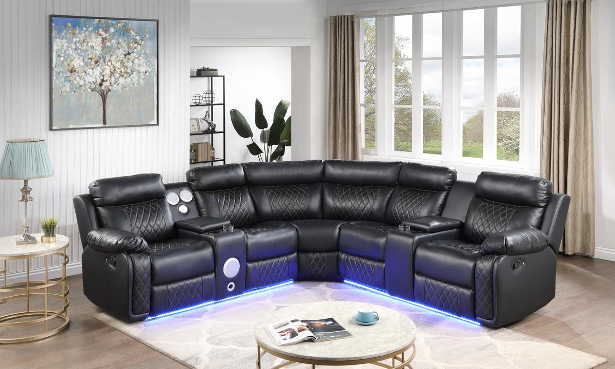 Black Motion 3-Piece Sectional with Bluetooth Speaker