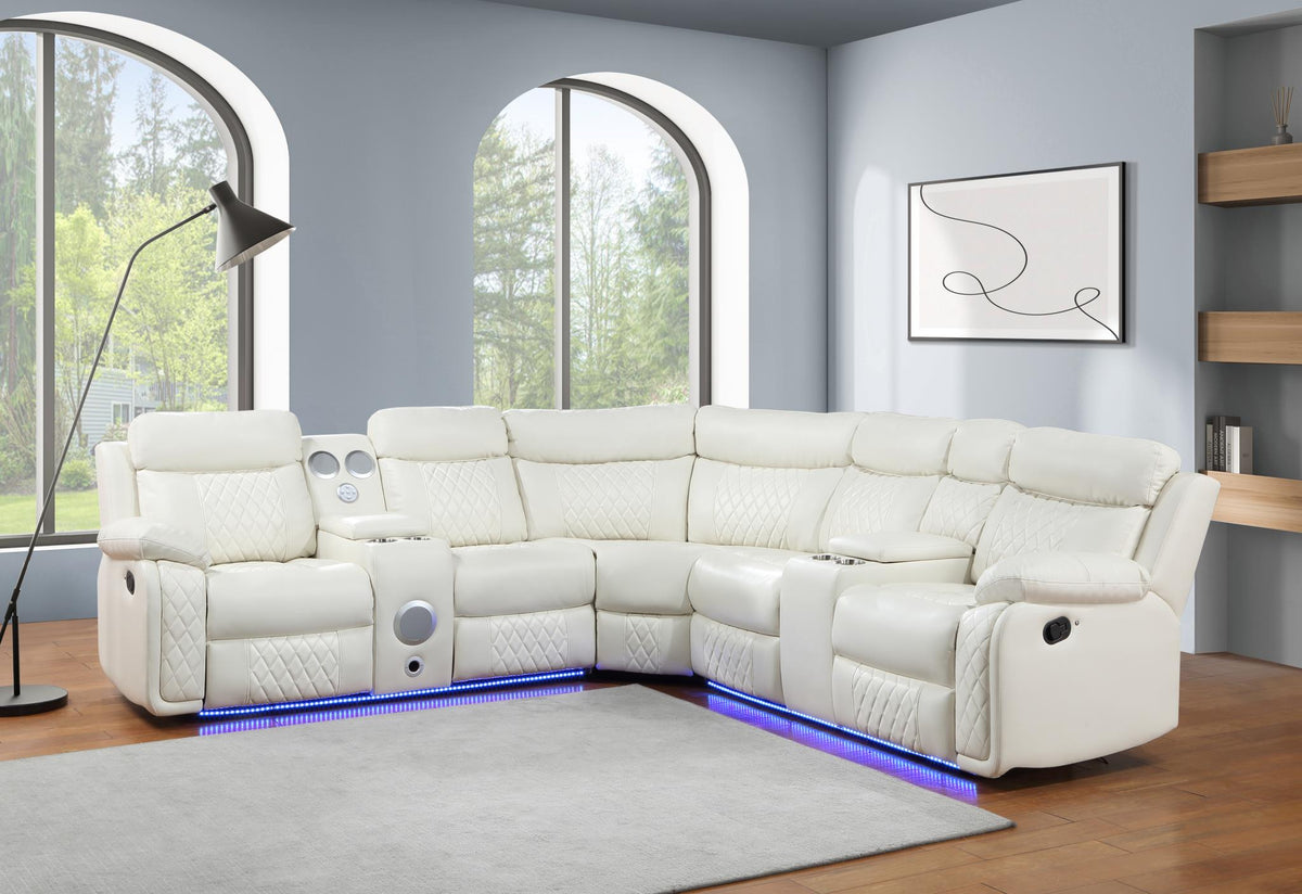 White Motion 3-Piece Sectional with Bluetooth Speaker