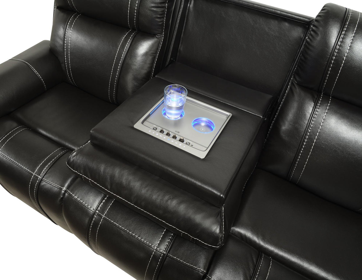 Black LED Power Reclining Collection with Console Fridge