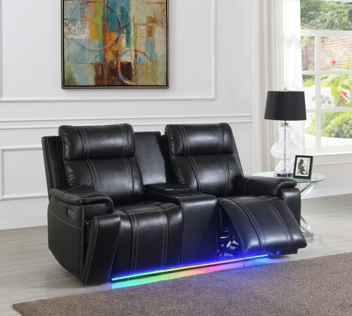 Black LED Power Reclining Collection with Console Fridge