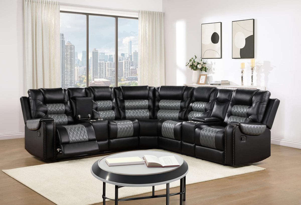 Black/Gray Motion 3-Piece Sectional