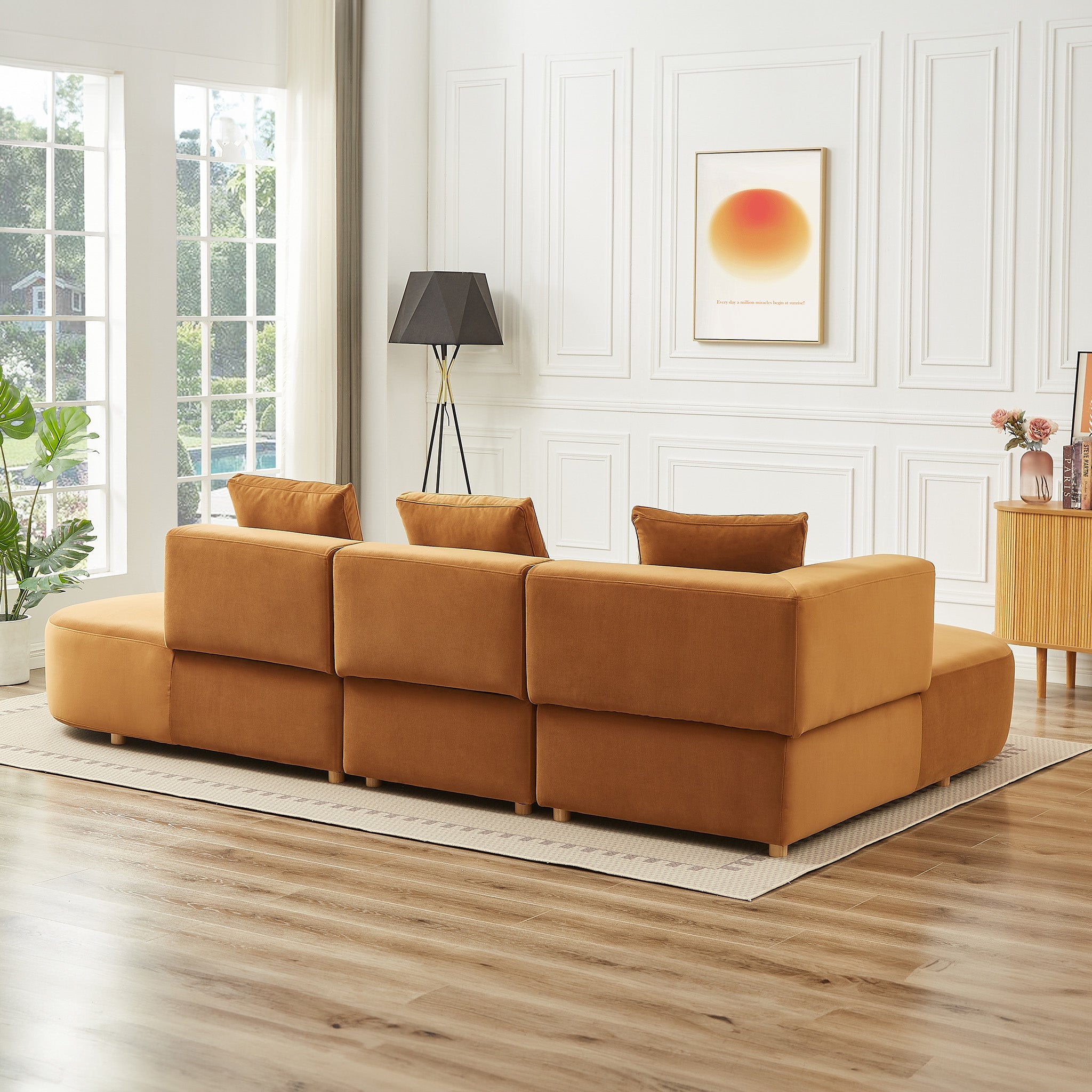 Ulsan Cognac Velvet Sectional Left Facing Chaise