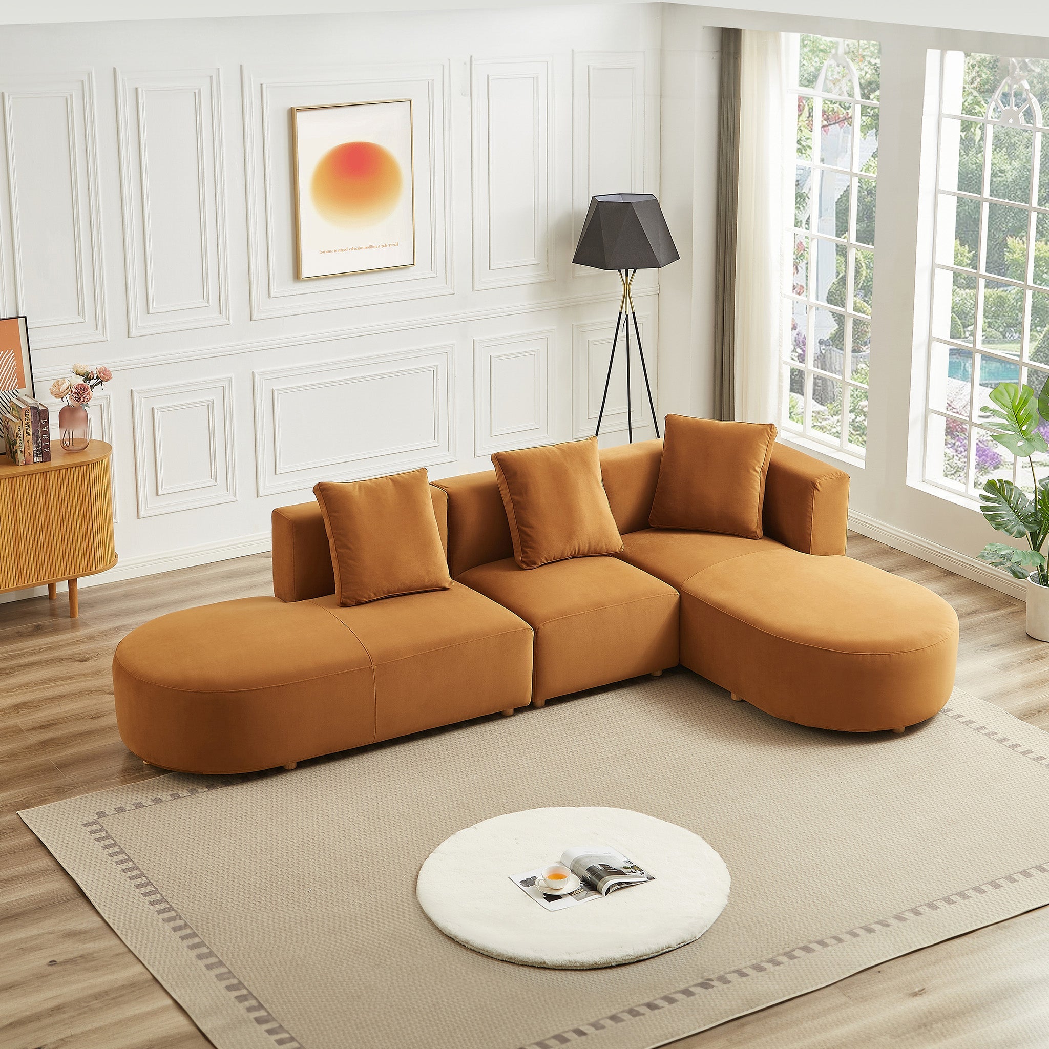Ulsan Cognac Velvet Sectional Right Facing Chaise